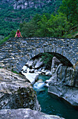 Bridge over Bavona River, Val Bavona, Ticino, Switzerland