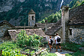 Two hikers, Foroglio, Val Bavona, Ticino, Switzerland