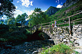 Sonlerto Bridge, Bridge in the mountains, Sonlerto, Val Bavona, Ticino, Switzerland