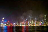 Fireworks over Victoria Harbour, Skyline of Hong Kong Island Hongkong, China