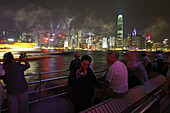 Fireworks over Victoria Harbour, Skyline of Hong Kong Island Hongkong, China