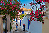 Alley with Bougainvillea in Koroni, Peloponnese, Greece