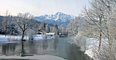 Winter scenery at the Loisach river, Upper Bavaria, Germany