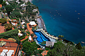 View to the pool of the hotel Le Agavi, Positano, Amalfitana. Campania, Italy