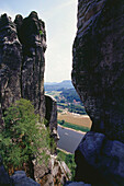 View from Bastei towards the river Elbe, Saxon Switzerland, Saxony, Germany