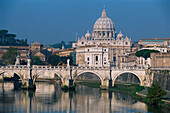 St. Peter's cathedral and Ponte Sant Angelo at the river Tiber, Rome, Italy, Europe