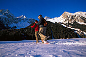 Snowshoeing on Lake of Antholz, Antholz, South Tyrol Italy