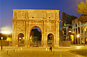 Constantin's arch and colosseum at night, Rome, Italy, Europe