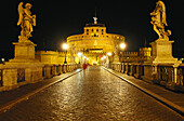 Castel Sant Angelo and Ponte Sant Angelo at night, Rome, Italy, Europe