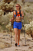 Woman nordic walking, Apache Trail, Arizona, USA