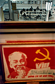 Picture of Ho Chi Minh and view into a lecture hall, Hanoi, Vietnam, Asia