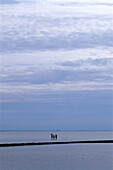 Tideland wanderers under clouded sky, Nordstrand, Northern Frisia, Schleswig Holstein, Germany, Europe