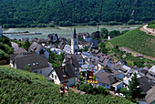 Blick von oben auf die Stadt Assmannshausen, Rheingau, Hessen, Deutschland, Europa