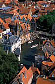 High angle view at houses and Rozenhoedkai, Bruges, Flanders, Belgium, Europe