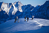Snowboarder about to ride down the slope, Zugspitze, Bavaria, Germany