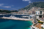 Blick von Monte Carlo auf Hafen, La Condamine, Prinzenpalast, Monaco, Côte d´Azur