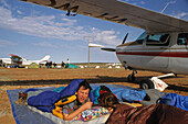 Light aircraft at Birdsville horse race, Queensland, Birdsville, camping at airpstrip for the annual outback horse races
