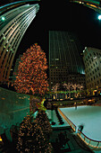 Ice rink in front of Rockefeller Center, Manhattan, New York City USA, America