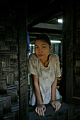 Portrait young Burmese woman, Bago, Portrait, Frau im Fenster, Bago