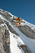 Skier during a jump, Lech, Austria, Europe