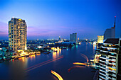 View at the Hotel peninsula and Chao Phraya River in the evening, Bangkok, Thailand