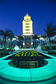 Illuminated city hall in the evening, Beverly Hills, Los Angeles, California, USA, America