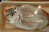 Fish with price tag in department store, Tokyo, Japan