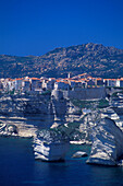 City on chalk cliffs, Bonifacio, Corsica, France