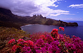 Flowers, Bay, Peaks, Akapa, Nuku HIva, Marquesas French Polynesia, South Pacific