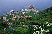 Blick von oben auf ein Küstendorf, Madeira, Portugal, Europa