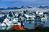 Mountainbiker, Rast, Joekulsarlon Gletscher Island