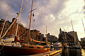 Yachts are moored at harbour in the evening, Boston, Massachusetts USA