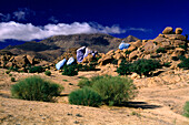 Blue stones painted by Artist J. Verame, Anti-Atlas, Tafraoute Morocco, North Africa