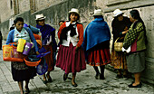 Indio women near Cuenca Cathedral, Cuenca, Ecuador South America