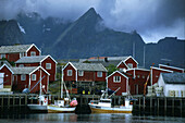 Wooden houses and fishing boots, Reine, Lofoten Islands, Norway
