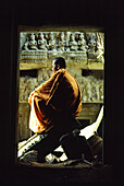 Monk in Ta Prom temple, Angkor, Siem Raep Cambodia, Asia