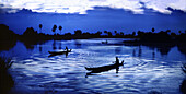 Fischer auf dem Mekong Fluss am Abend, Siem Reap Provinz, Kambodscha, Asien