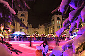 Winter attraction, ice rink at Karlsplatz, Stachus, Munich, Bavaria, Germany