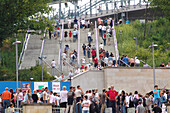 People moving into the Central stadium Leipzig, World Cup 2006, Leipzig, Saxony, Germany, Europe