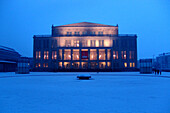 The Leipzig opera house in winter in the evening, Leipzig, Saxony, Germany