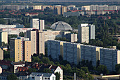 Blick über Hochhäuser der Stadt, Leipzig, Sachsen, Deutschland, Europa