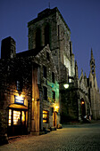 Church Square at night, Locronan, Brittany, France, Europe