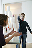 Boy building a tower