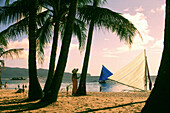 Boracay beach and outriggers, Boracay Island, Philippines