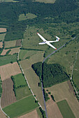 Glider Airplane over Rhoen Region, Near Wasserkuppe Mountain, Rhoen, Hesse, Germany