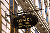 Signboard of Café Demel K. und K. Hofzuckerbäckerei Ch. Demel 's Söhne, , Kohlmarkt, Vienna, Austria