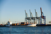 Cranes and containership in the harbour, Cranes and containership in the harbour, Hamburg, Germany