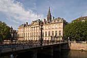 View over the river Ill with bridge to the Rohan Palais, View over the river Ill with bridge to the Rohan Palais, one of the loveliest building of Strasbourg, Strasbourg, Alsace, France