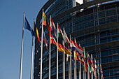 Flags in front of the European Parliament, Flags in front of the European Parliament, Strasbourg, Alsace, France