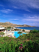 Pool and beach, Damnioni near Plakias, Crete, Greece